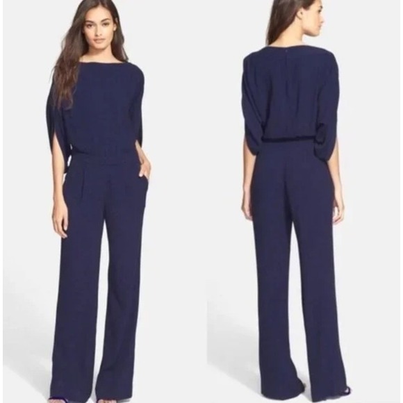 Diane Von Furstenberg Pants - Diane von Furstenberg Dezi Jumpsuit Size 12 Navy Blue Wide Leg Dolman Minimalist